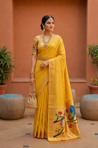 Yellow Color zari weawing Work Silk Saree