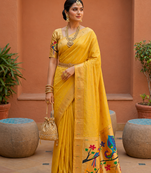 Yellow Color zari weawing Work Silk Saree