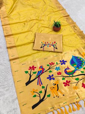 Yellow Color zari weawing Work Silk Saree 3