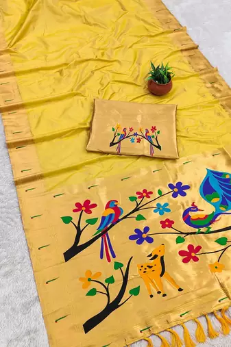 Yellow Color zari weawing Work Silk Saree