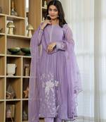 Designer lavender chanderi silk embroidered ethnic suit set with dupatta