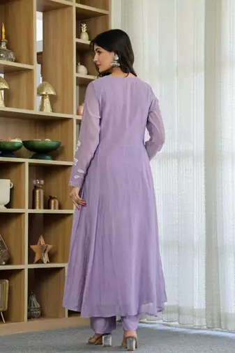 Designer lavender chanderi silk embroidered ethnic suit set with dupatta
