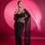 black sequin embroidered thread work nylone butterfly net saree with blouse