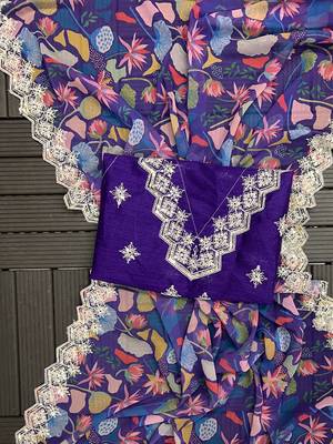 purple digital prints sequin embroidered georgette saree with blouse 5