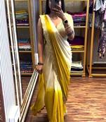 yellow ombre mirror work chinon saree with blouse