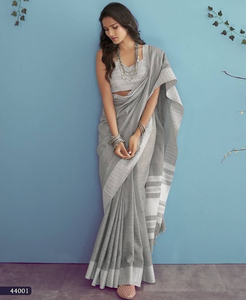 Aarzoo soft linen silk blend saree with chikankari weaved border 