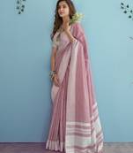 Aarzoo soft linen silk saree with chikankari weaved border | elegant ethnic wear collection