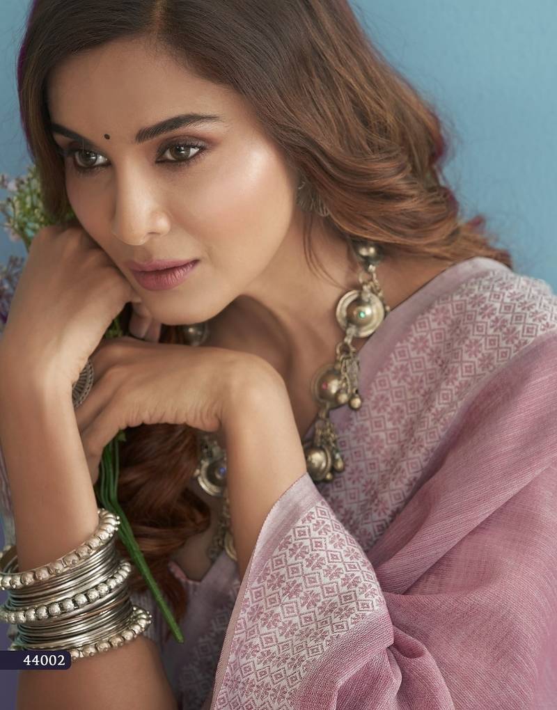 Aarzoo soft linen silk saree with chikankari weaved border | elegant ethnic wear collection