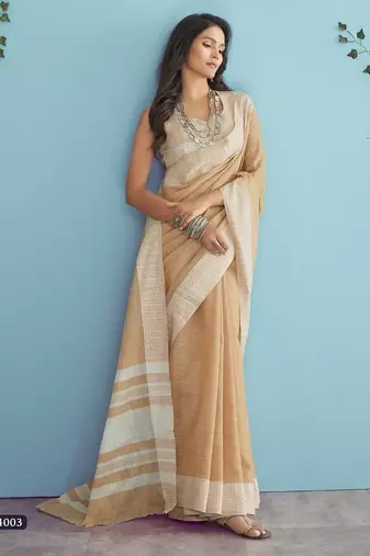 Aarzoo soft linen silk blend saree with chikankari weaved border 