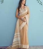 Aarzoo soft linen silk blend saree with chikankari weaved border 
