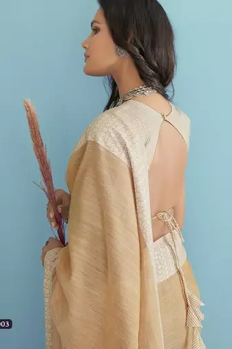 soft linen silk blend saree with chikankari weaved border
