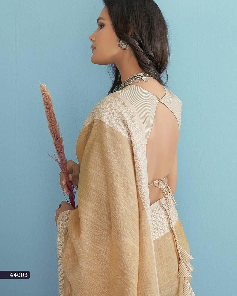 Aarzoo soft linen silk blend saree with chikankari weaved border 