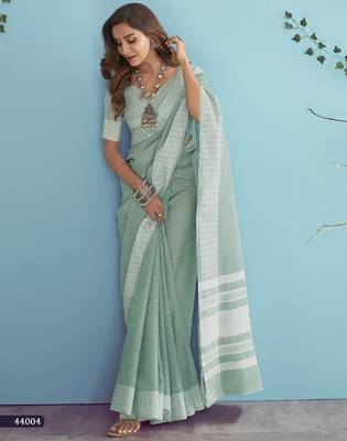 soft linen silk blend saree with chikankari weaved border 1