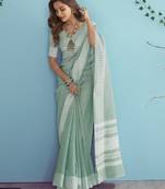 Aarzoo soft linen silk blend saree with chikankari weaved border 