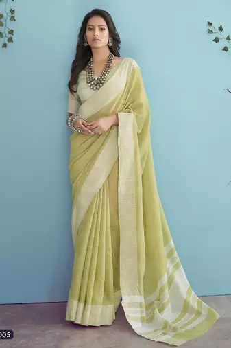Aarzoo soft linen silk blend saree with chikankari weaved border 