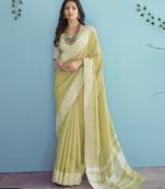 Aarzoo soft linen silk blend saree with chikankari weaved border 