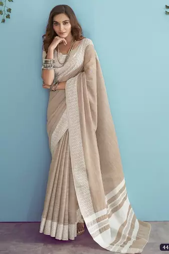 Aarzoo soft linen silk blend saree with chikankari weaved border 