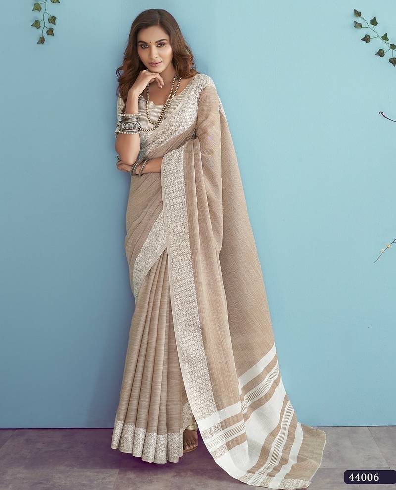 Aarzoo soft linen silk blend saree with chikankari weaved border 