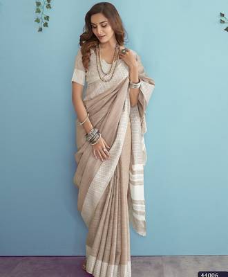 soft linen silk blend saree with chikankari weaved border 2