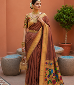 Brown Color zari weawing work Silk Saree