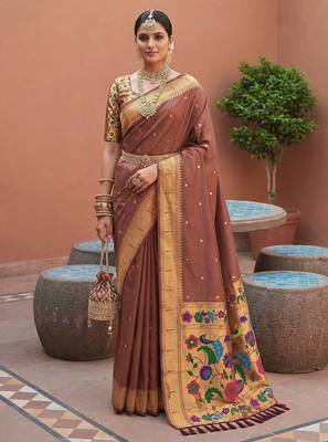 Brown Color zari weawing work Silk Saree 2