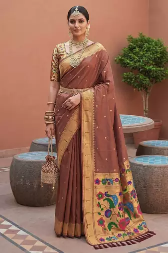 Brown Color zari weawing work Silk Saree