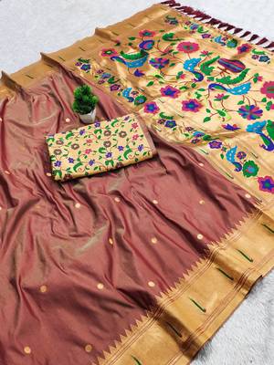 Brown Color zari weawing work Silk Saree 3