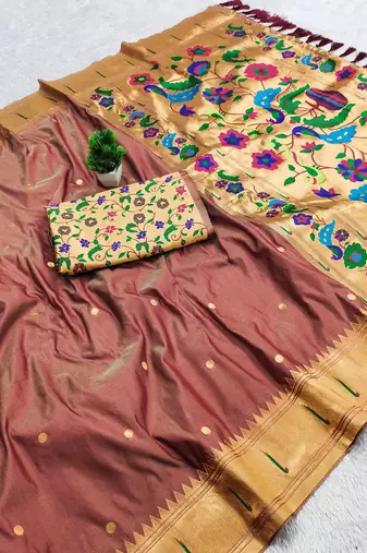Brown Color zari weawing work Silk Saree