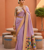 Lavender Color zari weawing work Silk Saree