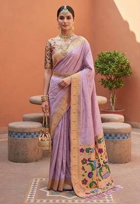 Lavender Color zari weawing work Silk Saree 2