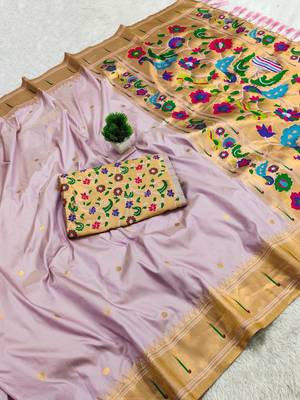 Lavender Color zari weawing work Silk Saree 3