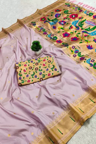 Lavender Color zari weawing work Silk Saree