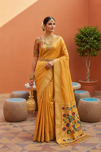 Mustard Color zari weawing work Silk Saree