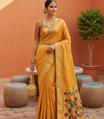 Mustard Color zari weawing work Silk Saree