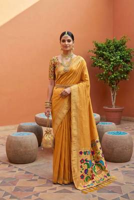 Mustard Color zari weawing work Silk Saree 2