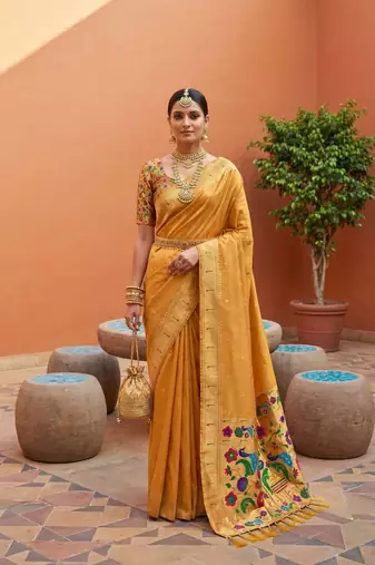 Mustard Color zari weawing work Silk Saree