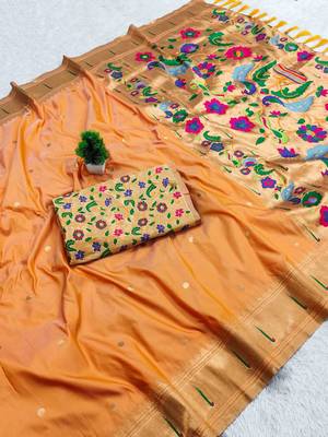 Mustard Color zari weawing work Silk Saree 3