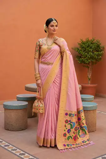 Pink Color zari weawing work Silk Saree