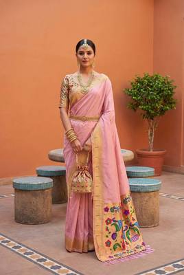 Pink Color zari weawing work Silk Saree 2