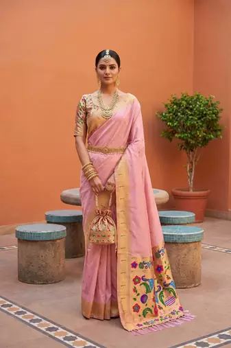Pink Color zari weawing work Silk Saree