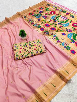Pink Color zari weawing work Silk Saree 3