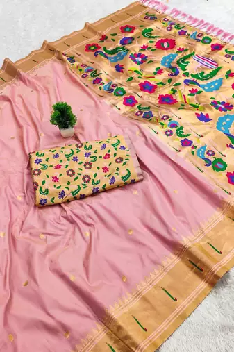 Pink Color zari weawing work Silk Saree