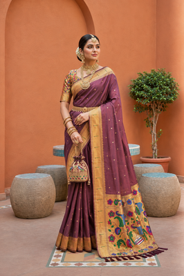 Violet Color zari weawing work Silk Saree 1