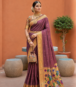 Violet Color zari weawing work Silk Saree