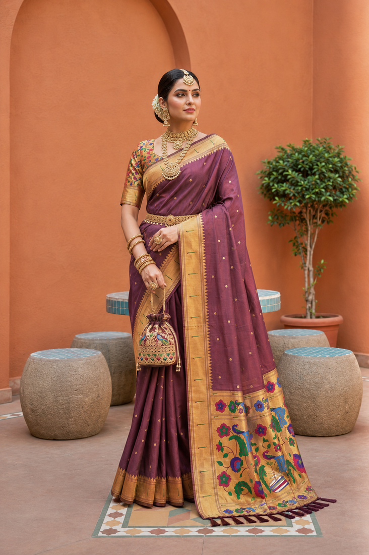 Violet Color zari weawing work Silk Saree
