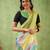 green striped, printed soft cotton  saree with blouse