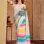 white striped, printed soft cotton  saree with blouse