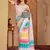 white striped, printed soft cotton  saree with blouse