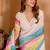 white striped, printed soft cotton  saree with blouse