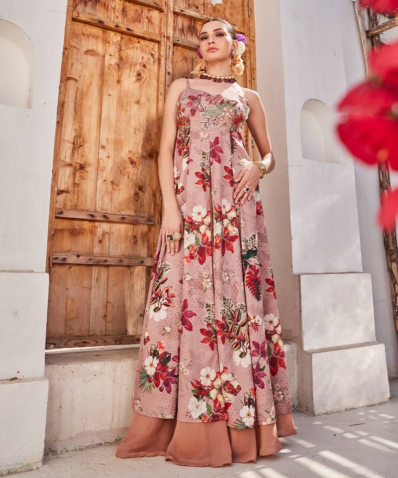 Mauve embroidered chiffon anarkali